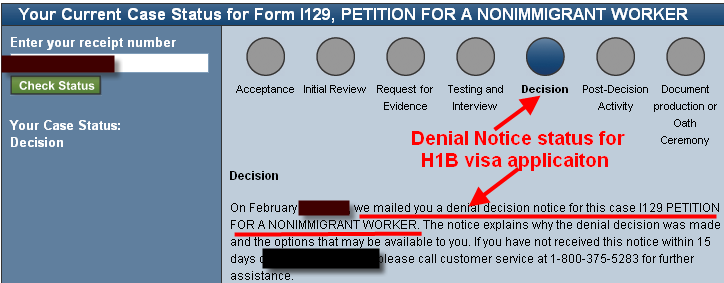 Denial Notice status of H1B visa petition filed USCIS Denial Notice status of H1B visa petition filed USCIS