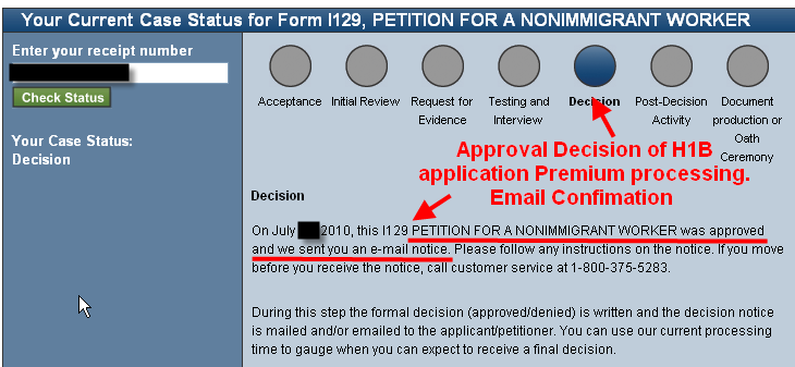 H1B approval notice Premium processing status USCIS H1B approval notice Premium processing status USCIS