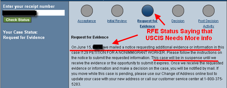 RFE by USCIS asking for more info H1B visa petition status on USCIS